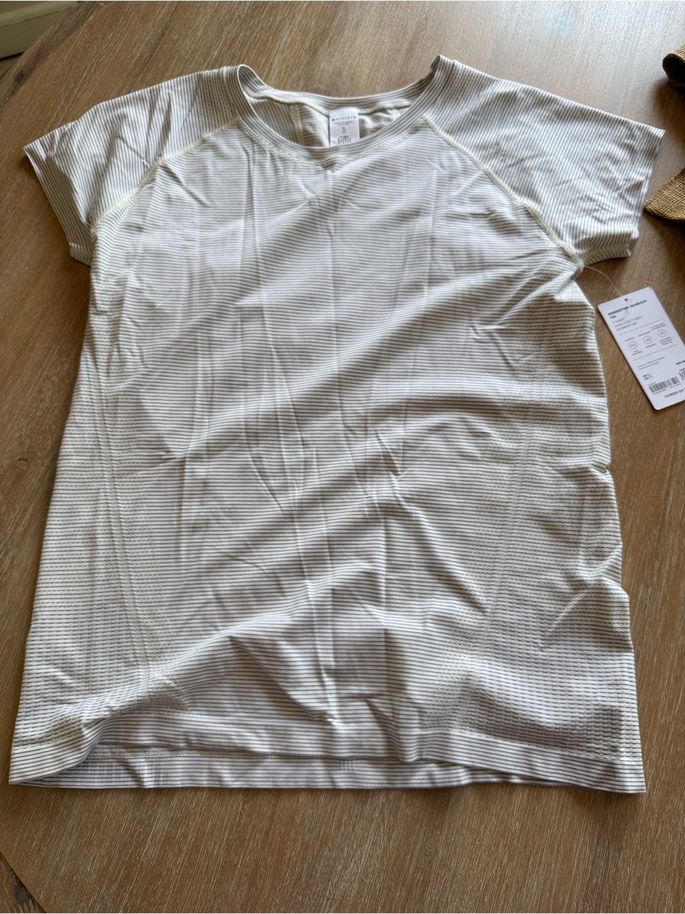 Athleta Women's Short Sleeve Crew Tee in Light Gray/White Stripe